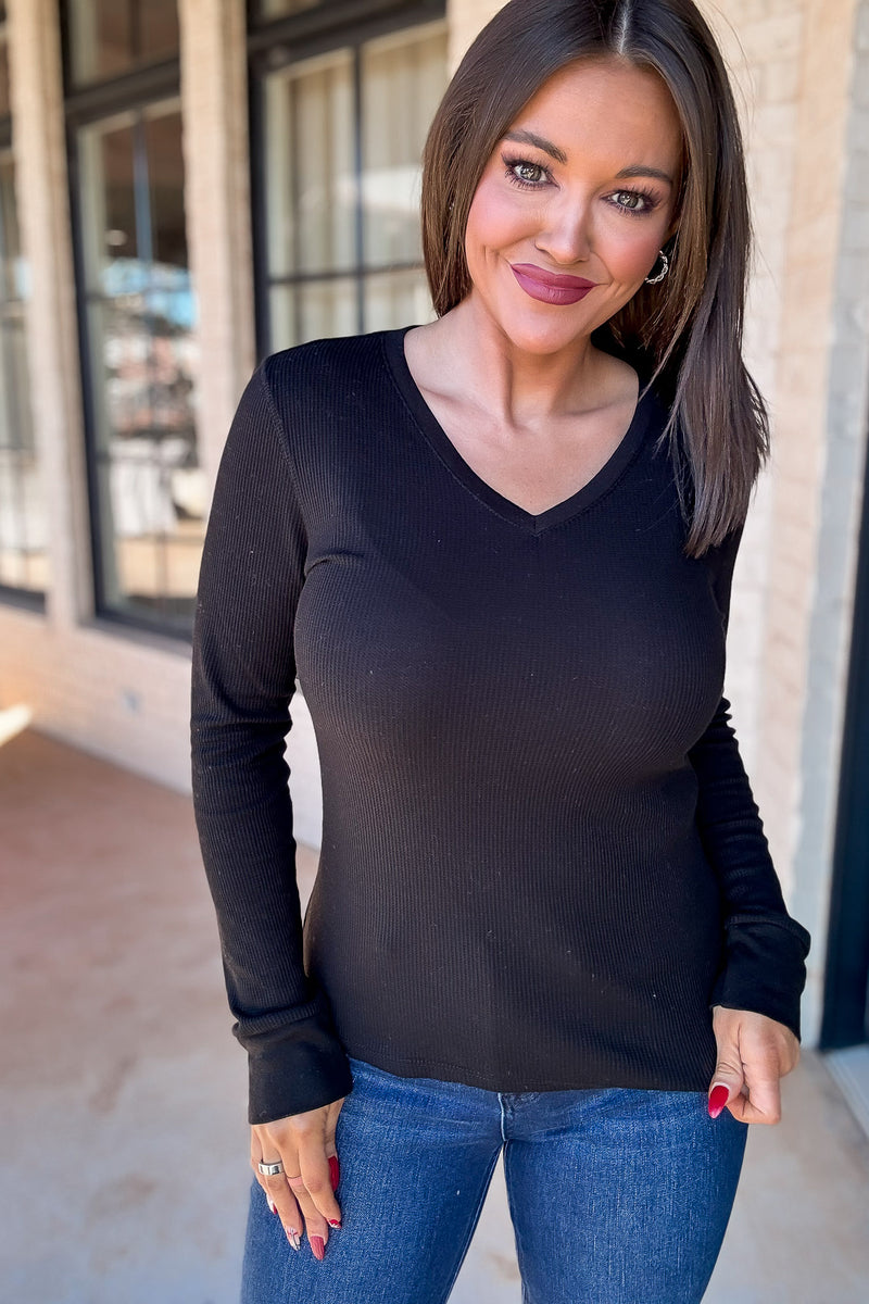 All The Buzz Black Thermal Knit top
