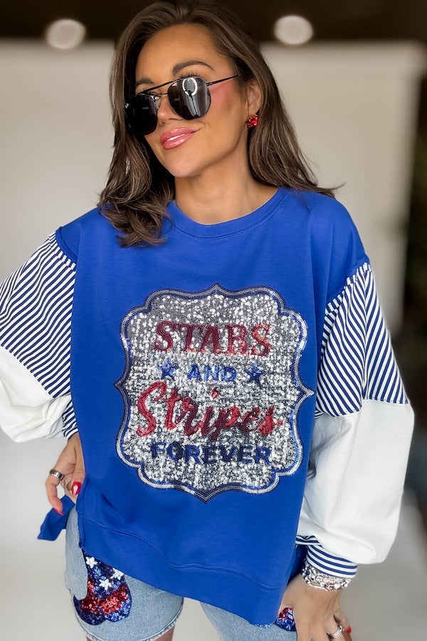 Long Sleeve Royal Blue Graphic Patriotic Shirt