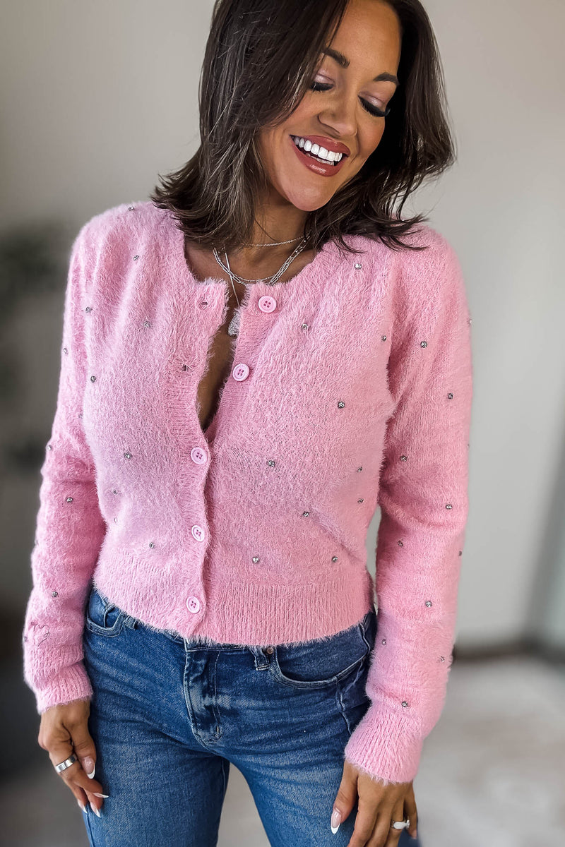 Pink Stud Cardigan Sweater