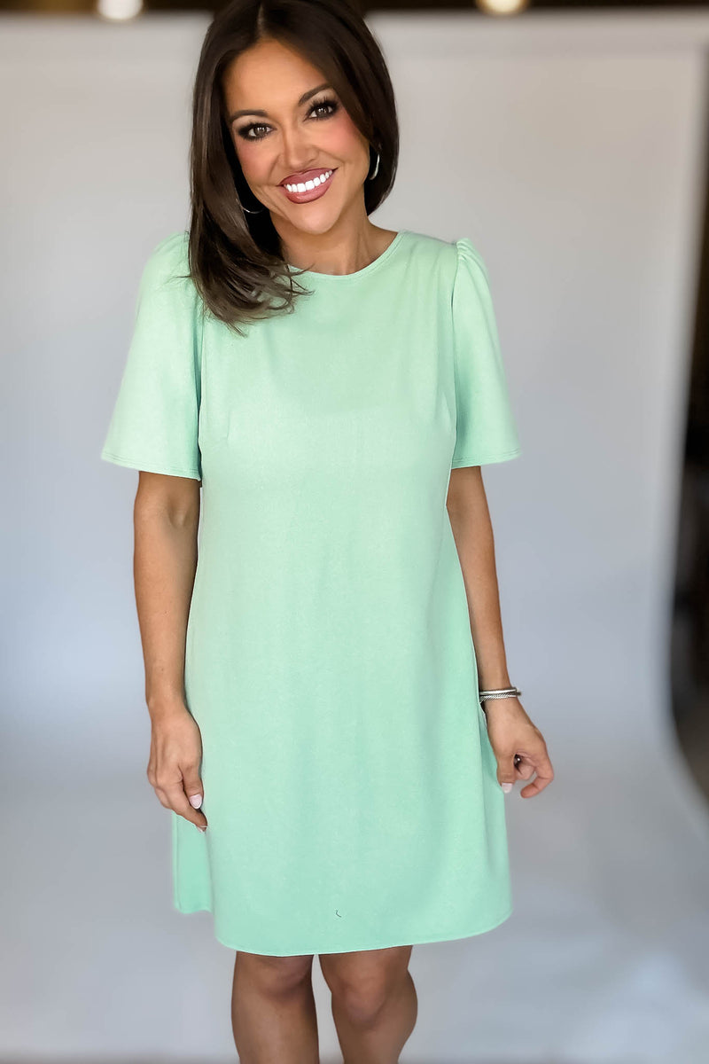 Mint Solid Bow Back Dress