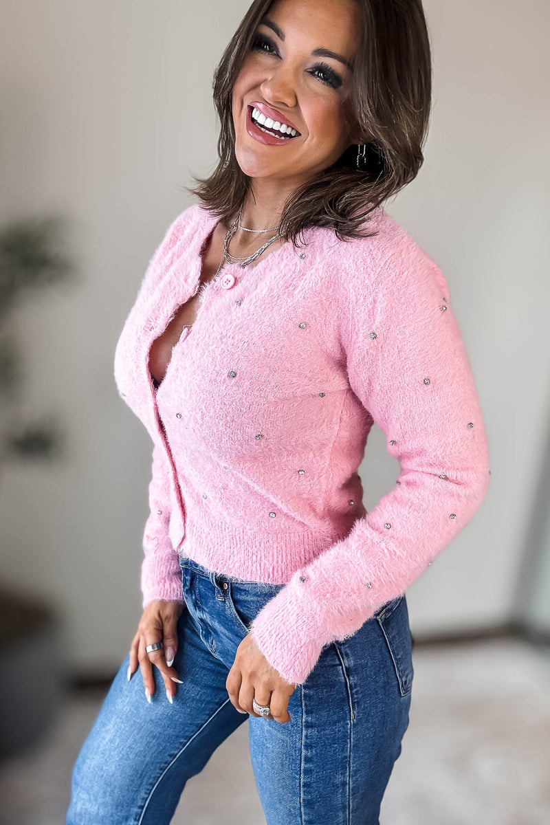 Pink Stud Cardigan Sweater