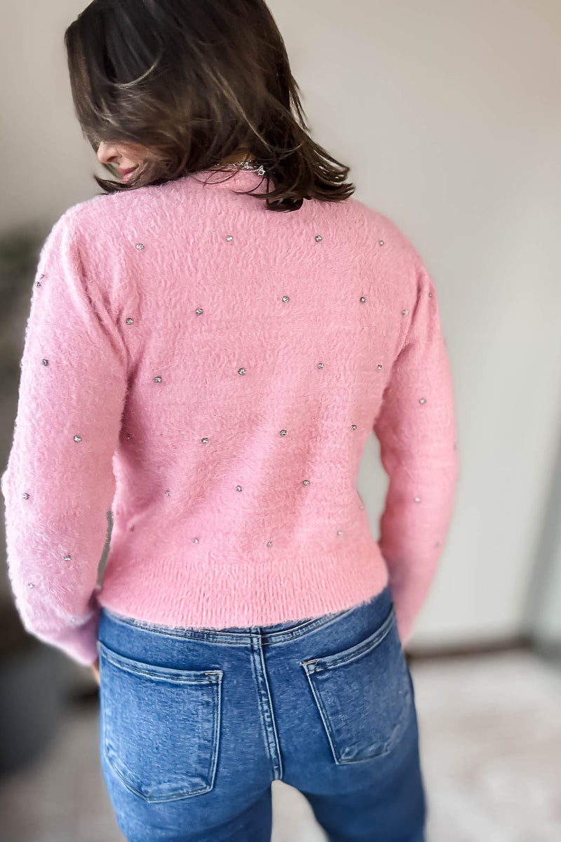 Pink Stud Cardigan Sweater