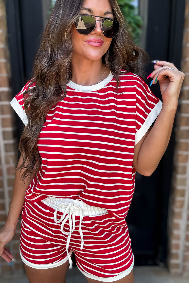 Super Cute Red And Ivory Stripe Top