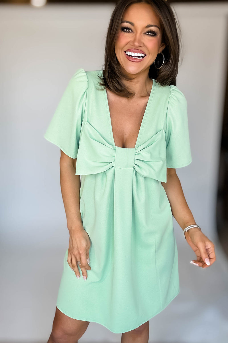 Mint Solid Bow Back Dress