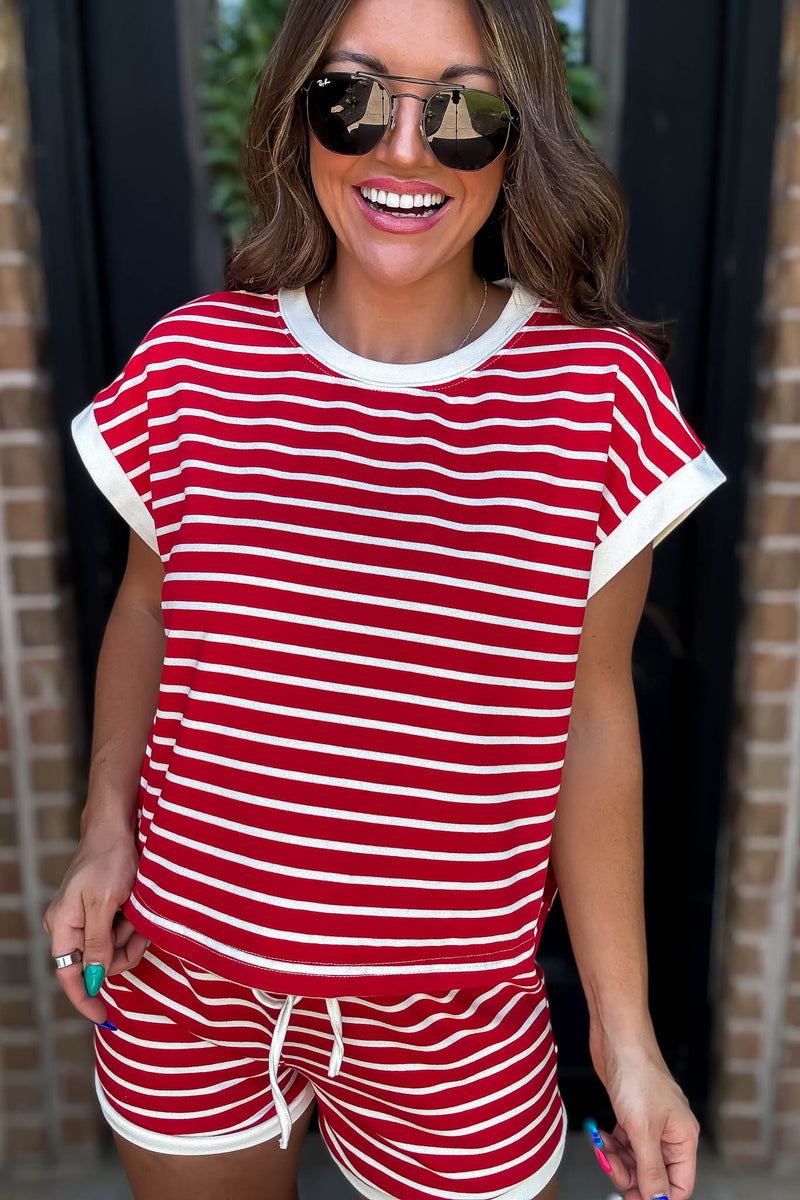 Super Cute Red And Ivory Stripe Top