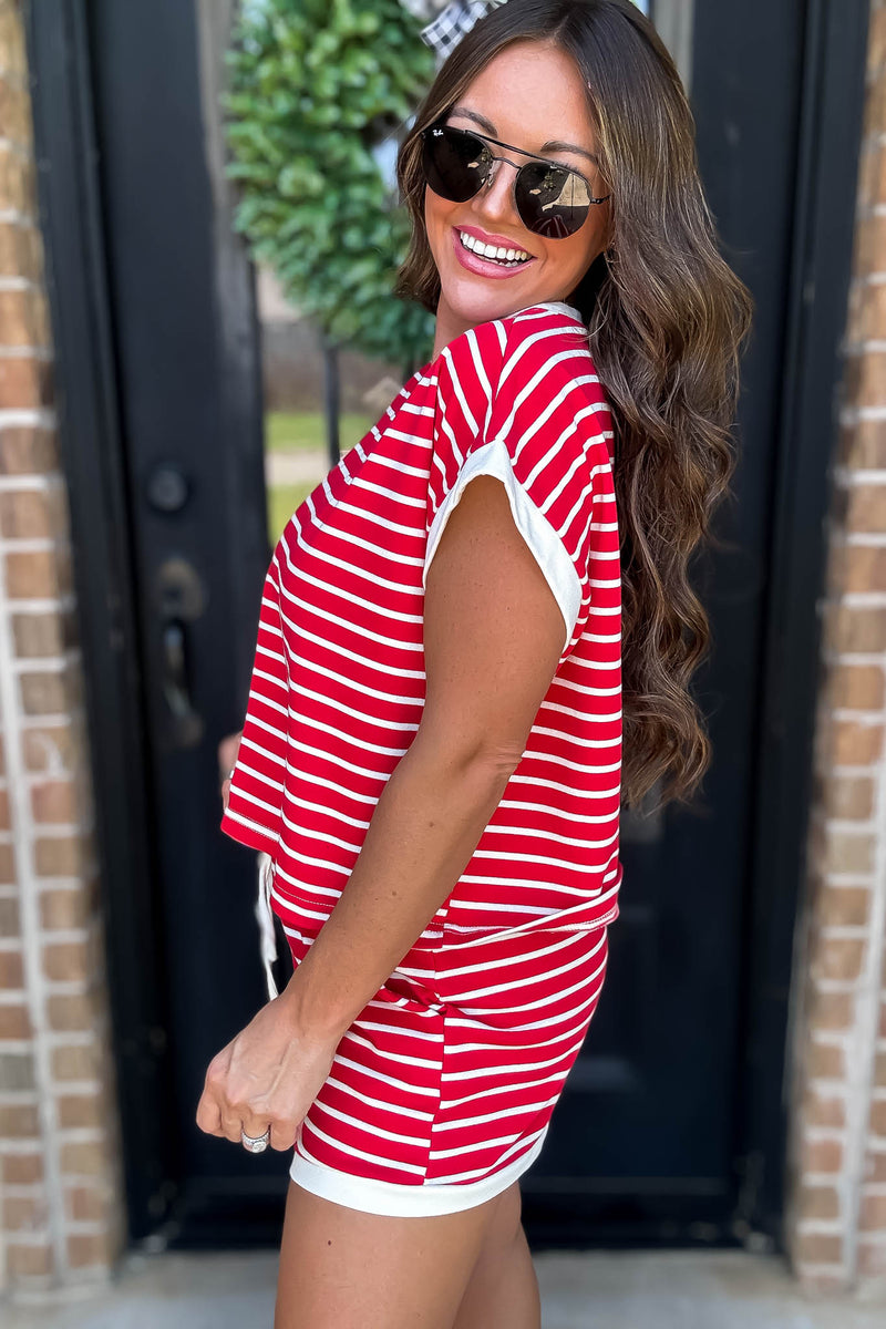 Super Cute Red And Ivory Stripe Top