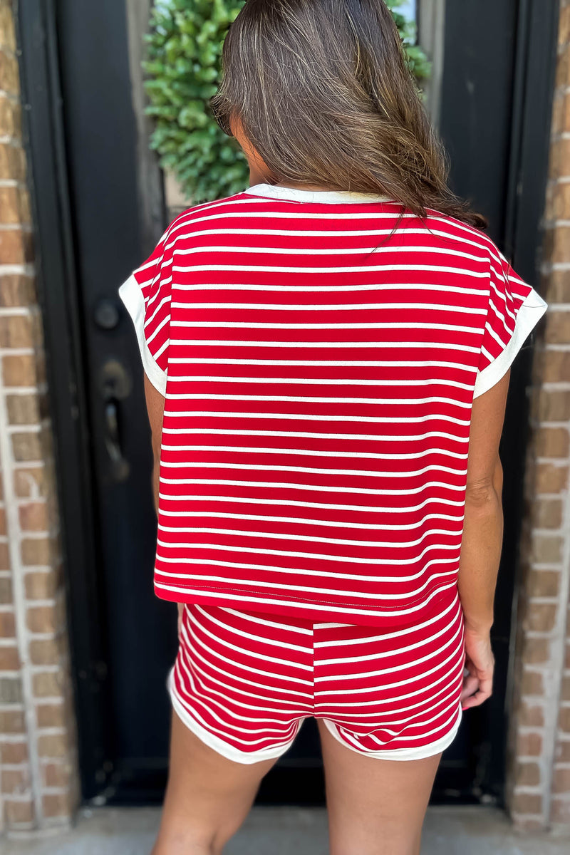 Super Cute Red And Ivory Stripe Top