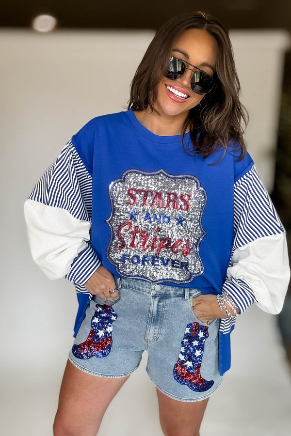 Long Sleeve Royal Blue Graphic Patriotic Shirt