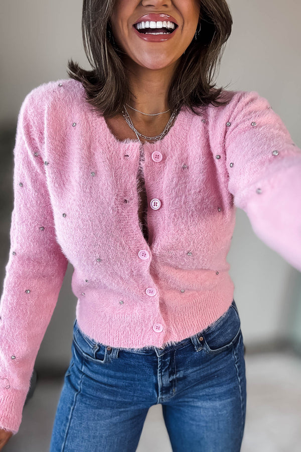 Pink Stud Cardigan Sweater