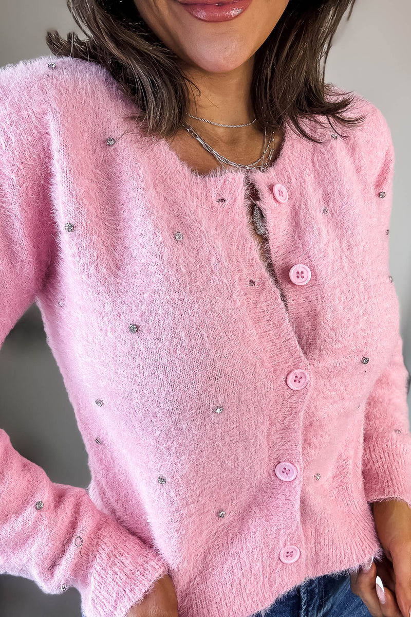 Pink Stud Cardigan Sweater