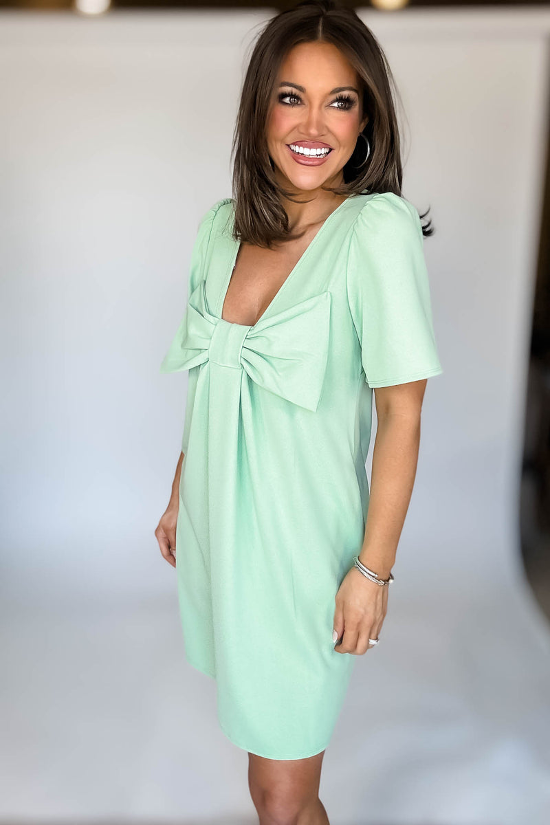 Mint Solid Bow Back Dress