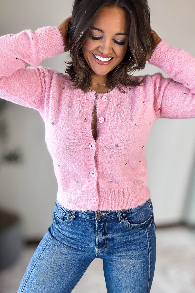 Pink Stud Cardigan Sweater
