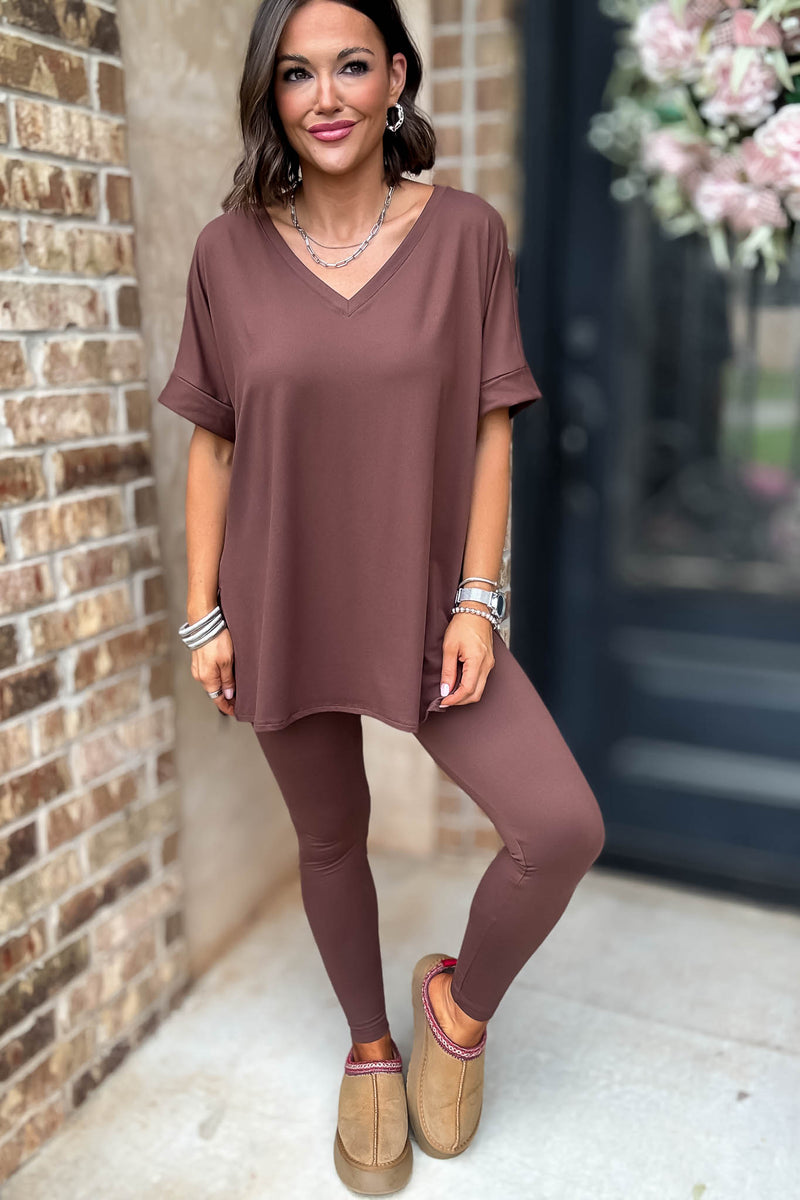 Beautiful Dreamer Brown Top And Legging Set