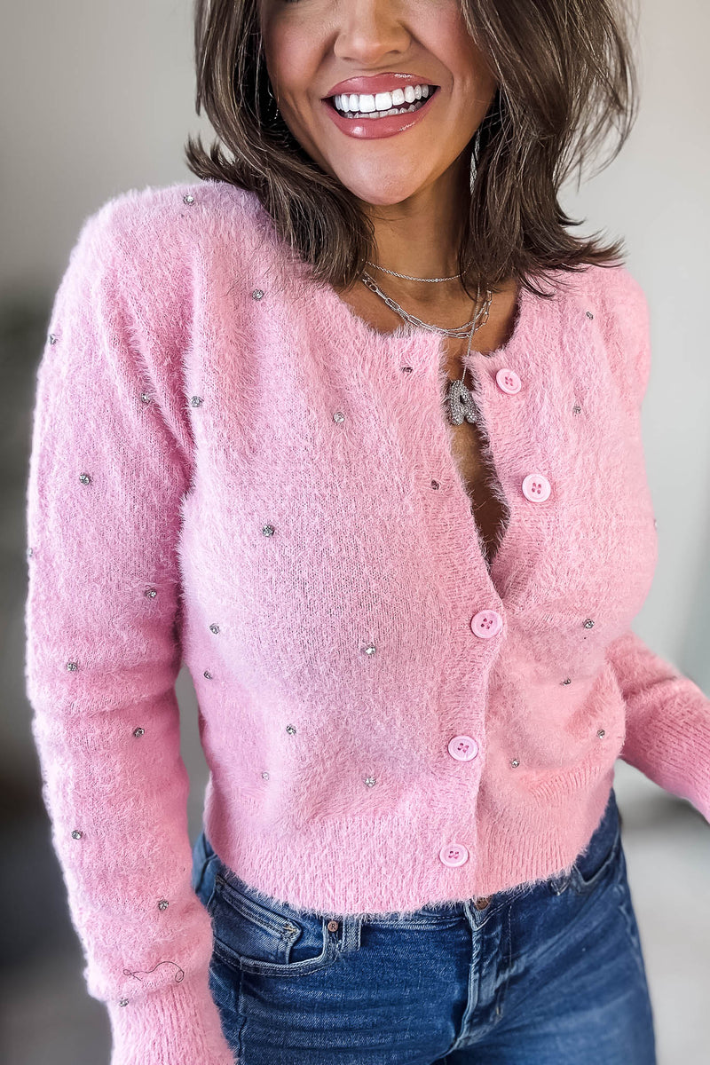 Pink Stud Cardigan Sweater