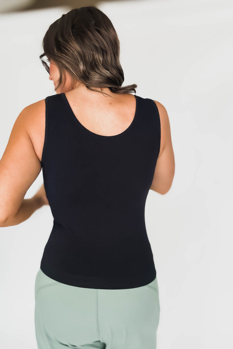 Classic Seamless Black Ribbed Tank Top