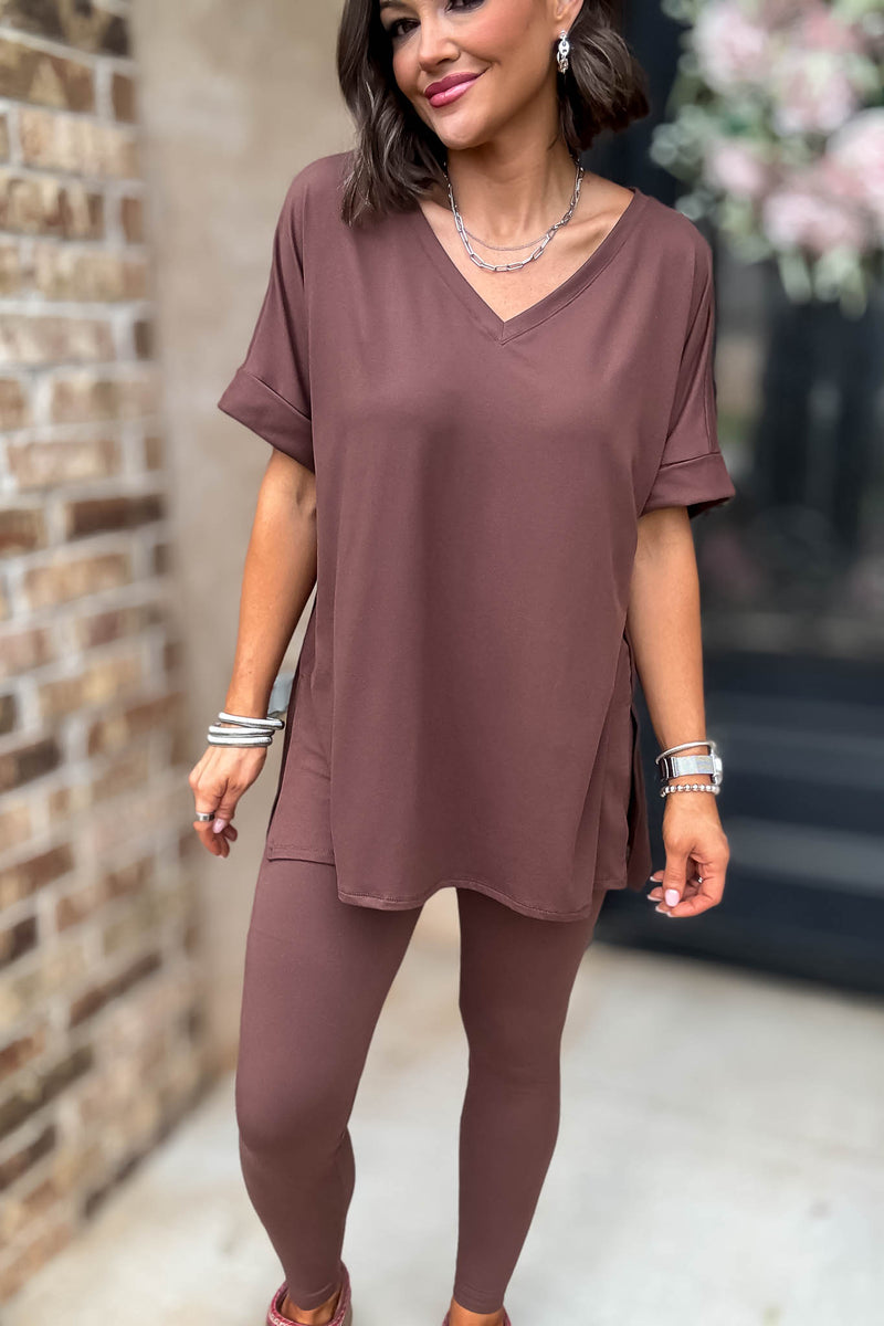 Beautiful Dreamer Brown Top And Legging Set