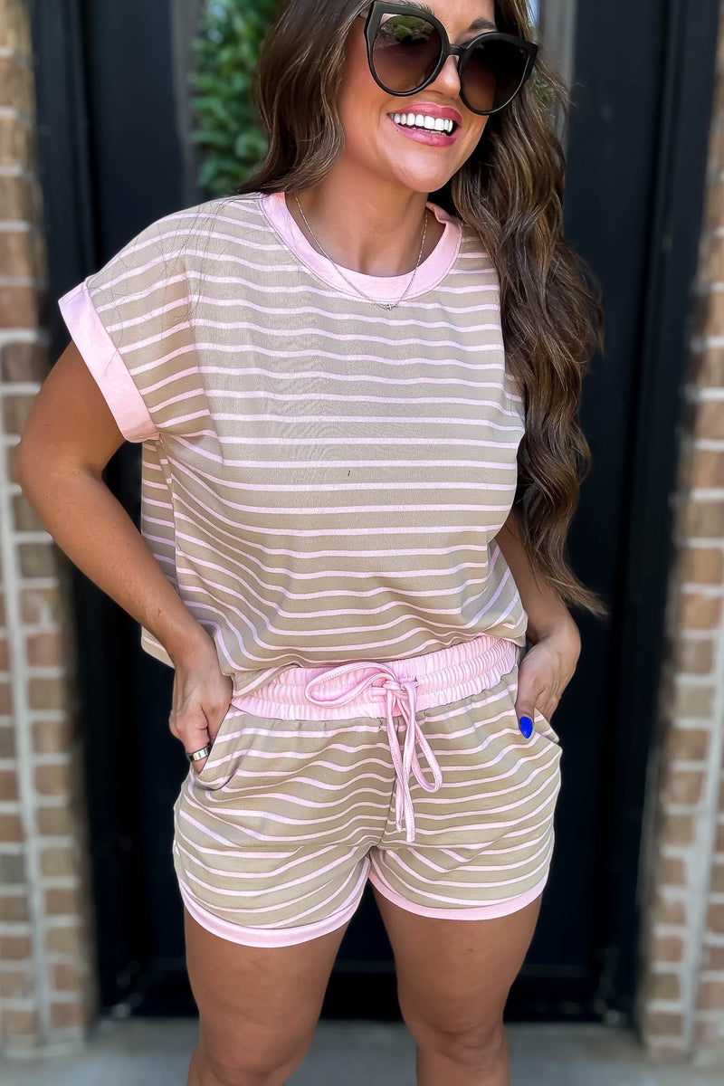 Super Cute Taupe And Pink Stripe Shorts