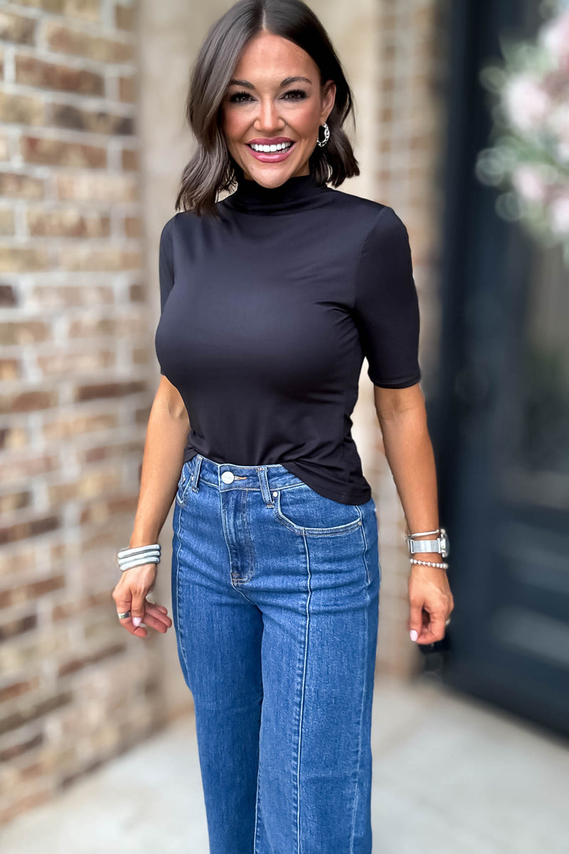Black Mock Neck Top