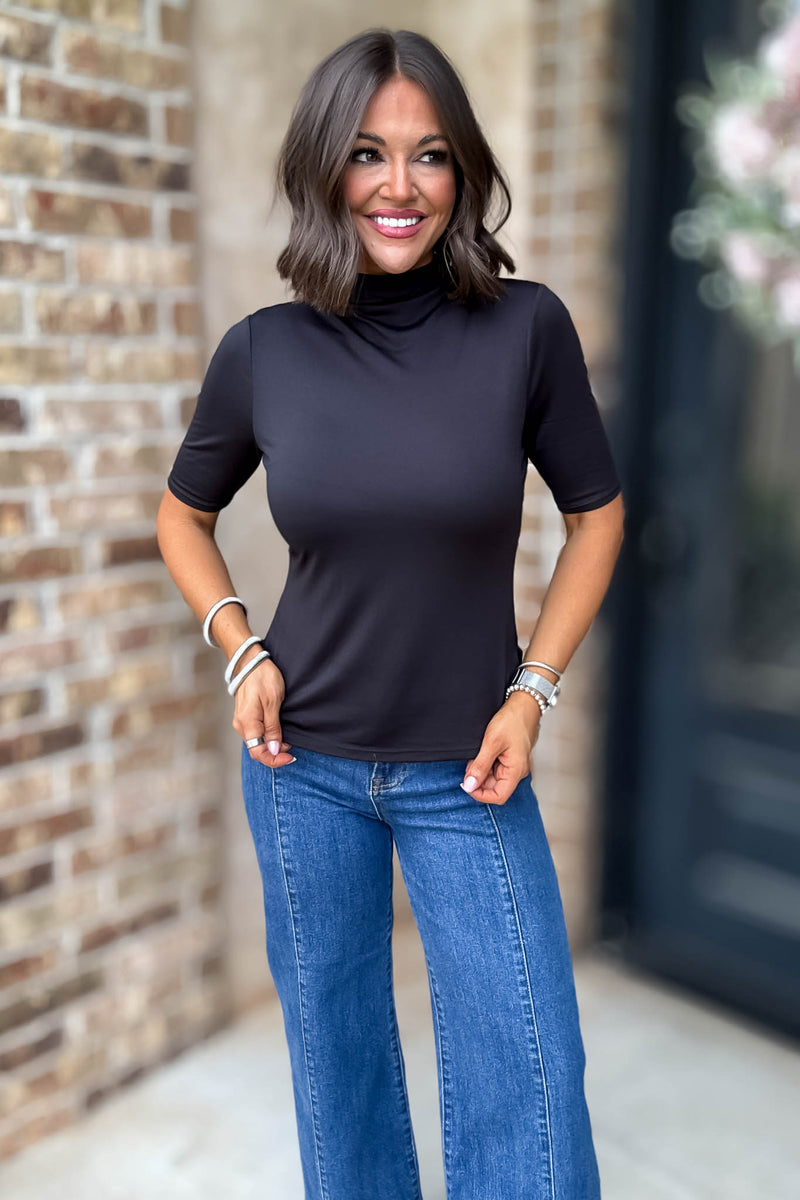 Black Mock Neck Top