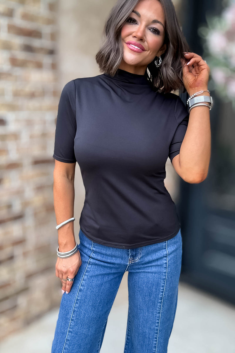 Black Mock Neck Top