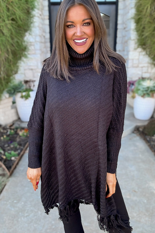 Roll-neck Black Poncho Sweater