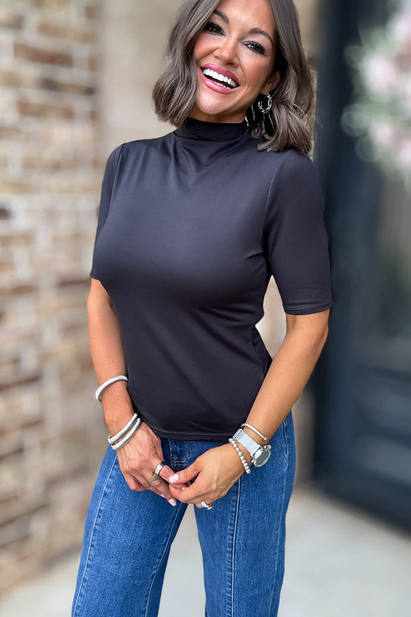Black Mock Neck Top