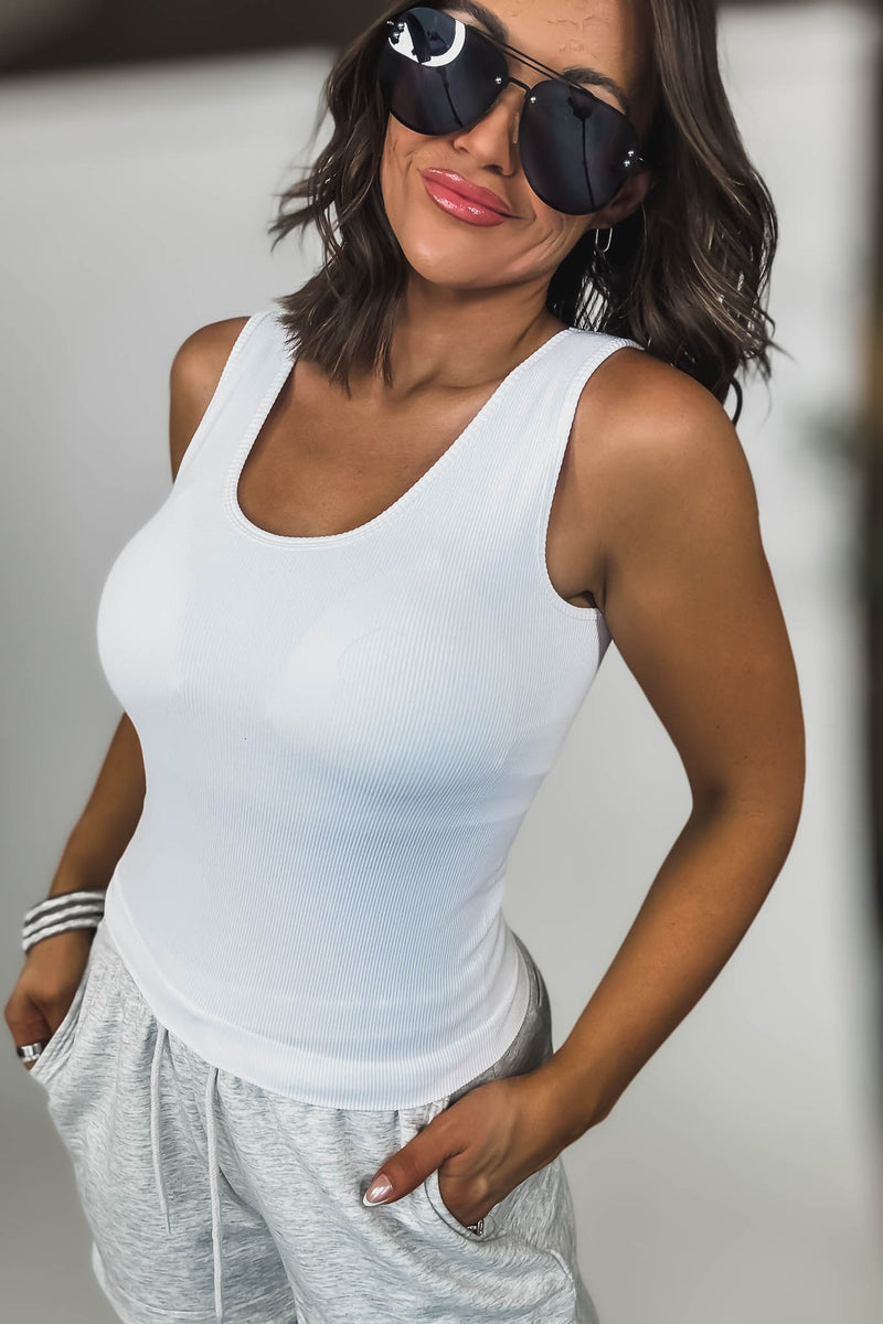 Classic Seamless White Ribbed Tank Top