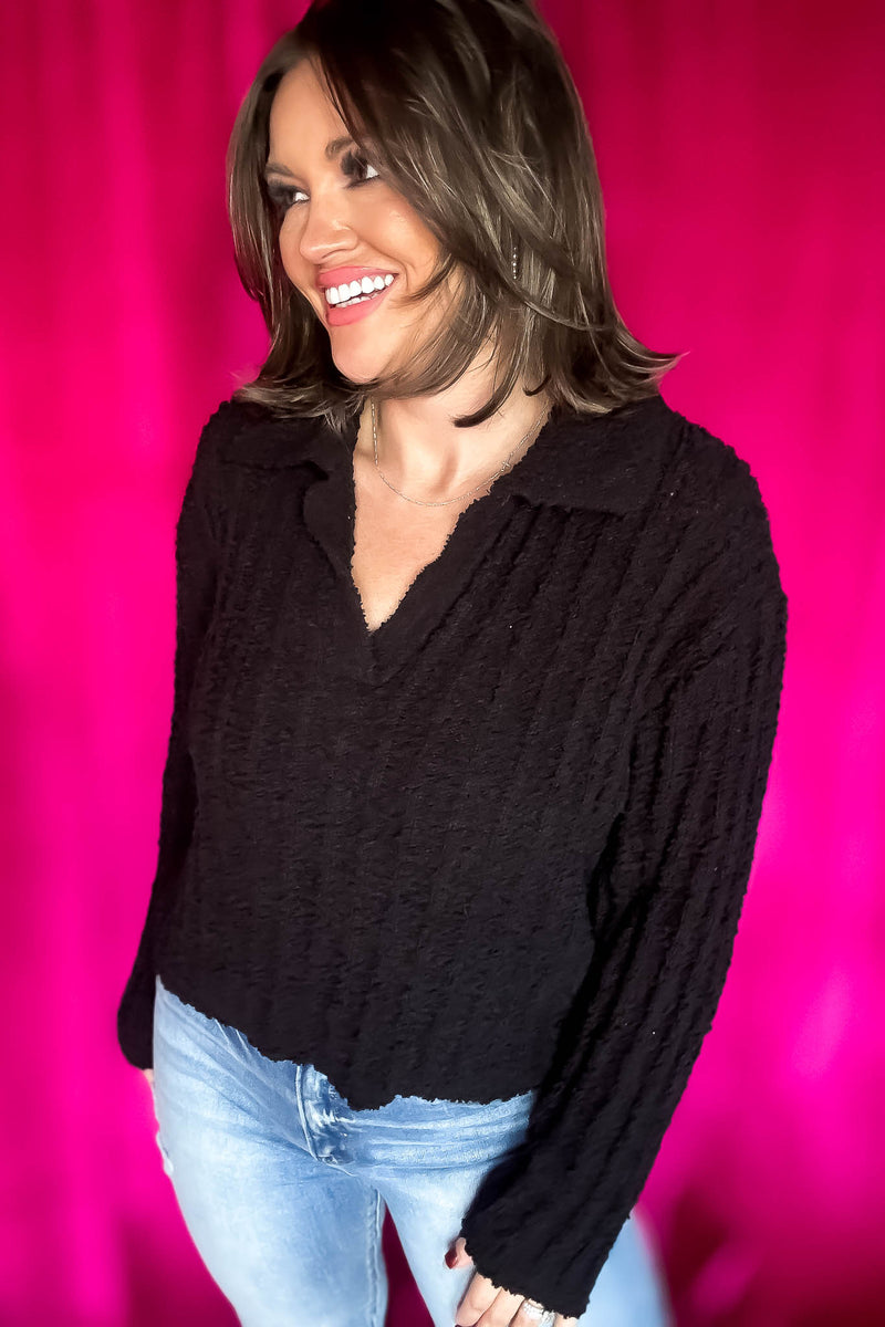 Boucle Black Collared Sweater