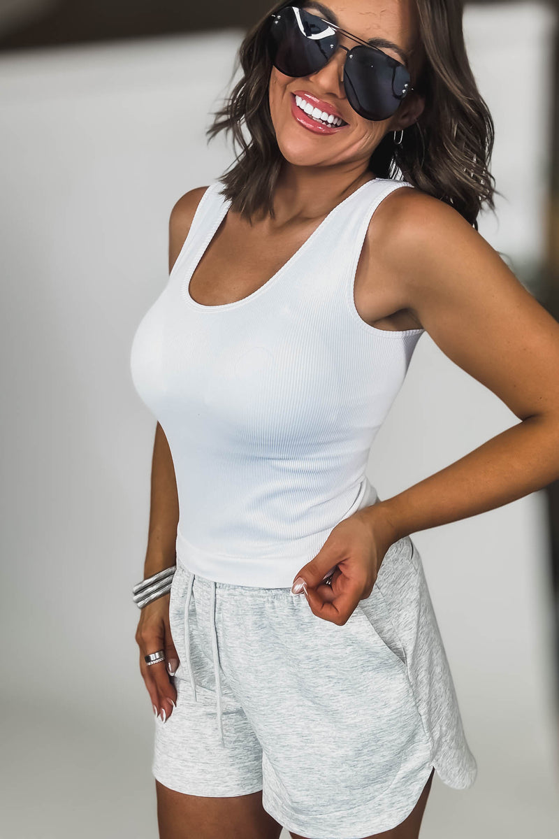 Classic Seamless White Ribbed Tank Top