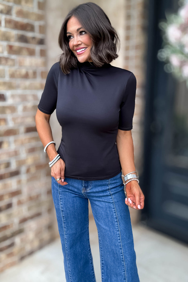 Black Mock Neck Top