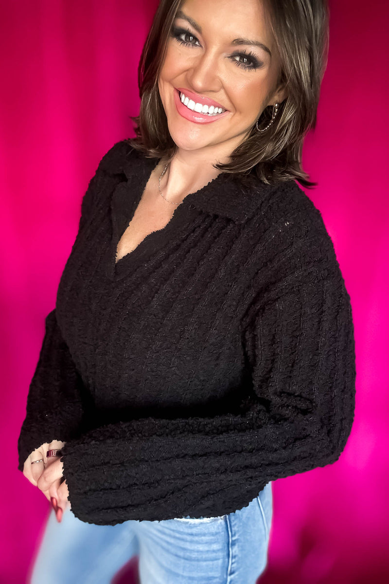 Boucle Black Collared Sweater