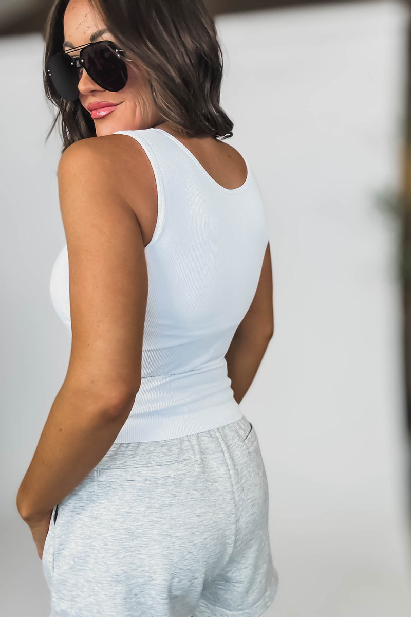 Classic Seamless White Ribbed Tank Top