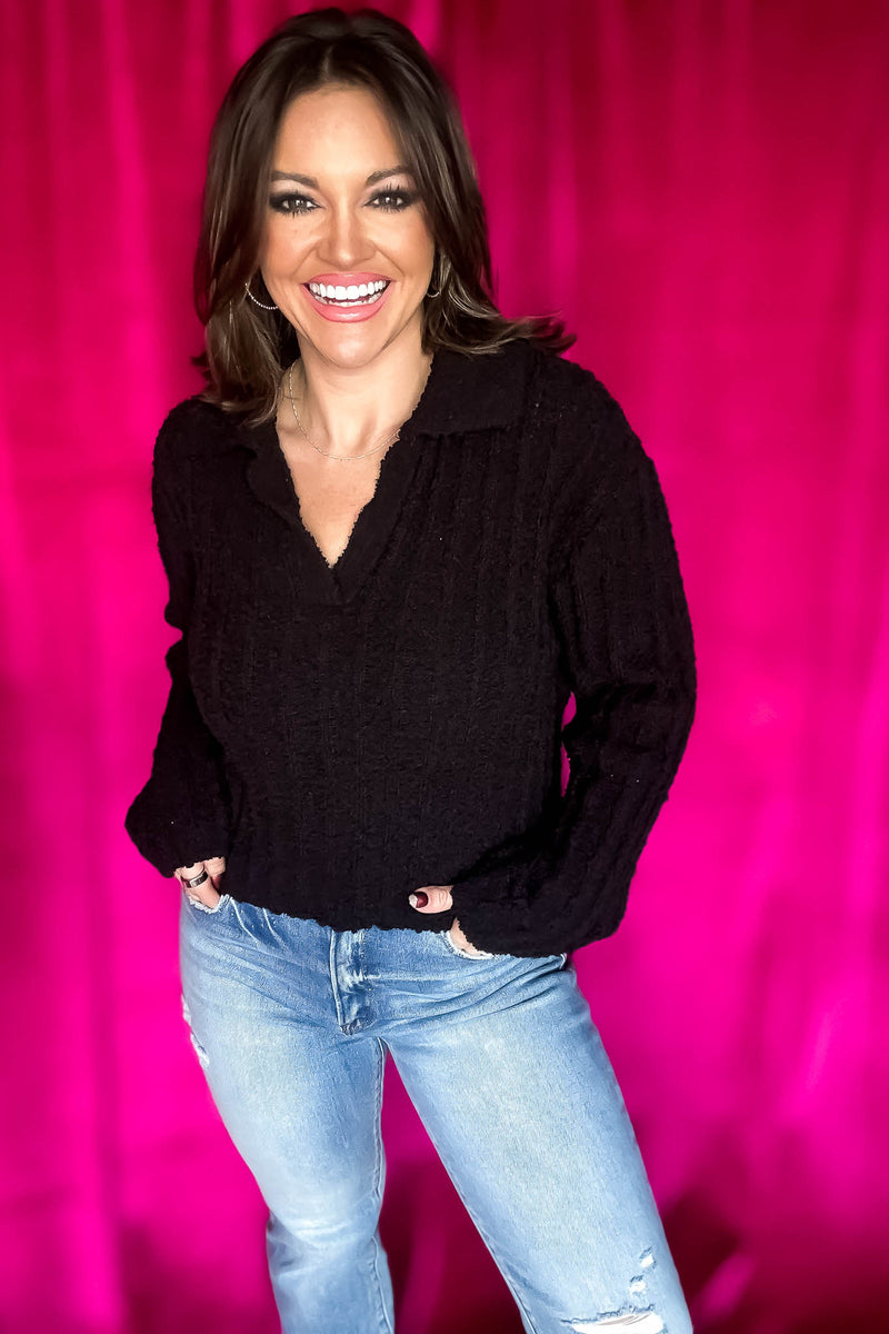 Boucle Black Collared Sweater