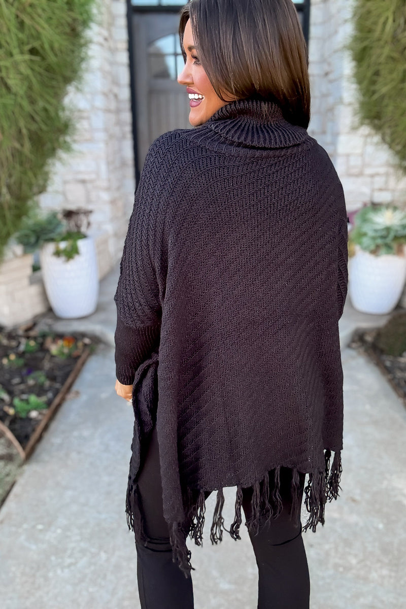 Roll-neck Black Poncho Sweater