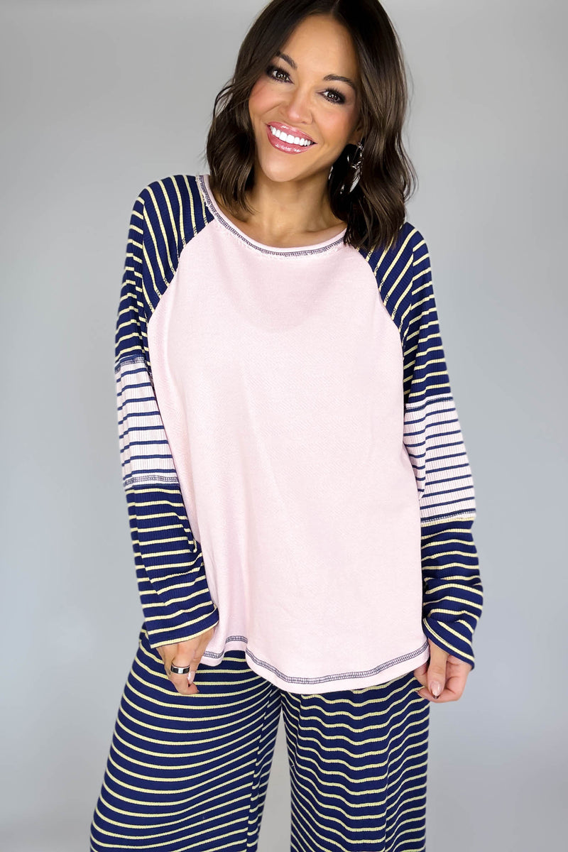 Bucketlist Striped Contrast Raglan Sleeve Top