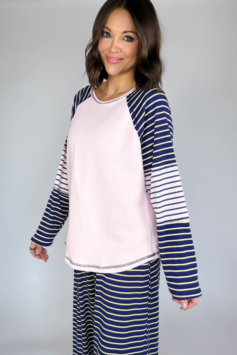 Bucketlist Striped Contrast Raglan Sleeve Top