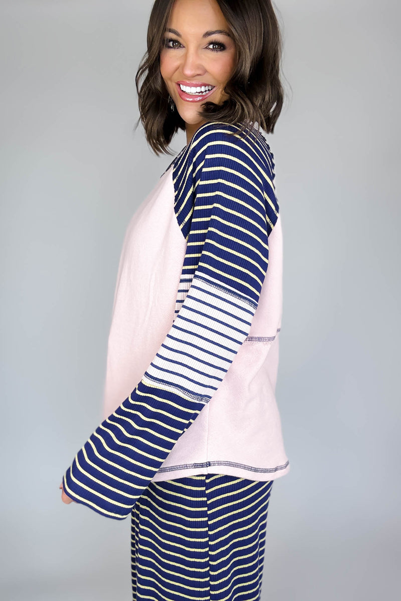 Bucketlist Striped Contrast Raglan Sleeve Top
