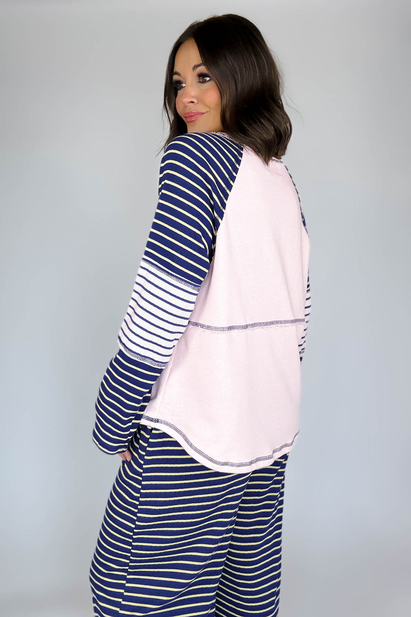 Bucketlist Striped Contrast Raglan Sleeve Top