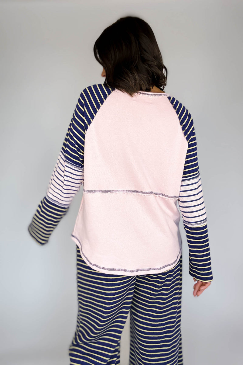 Bucketlist Striped Contrast Raglan Sleeve Top