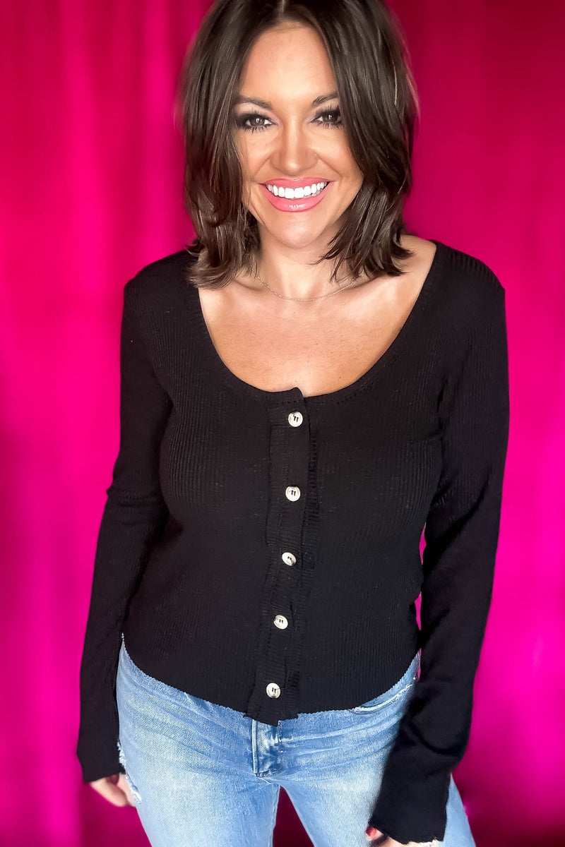 Black Button Knit Top