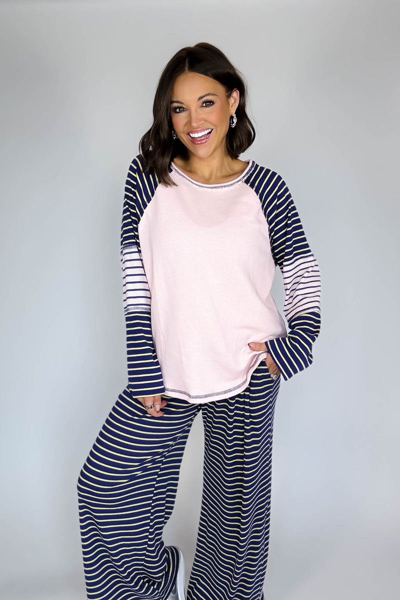 Bucketlist Striped Contrast Raglan Sleeve Top