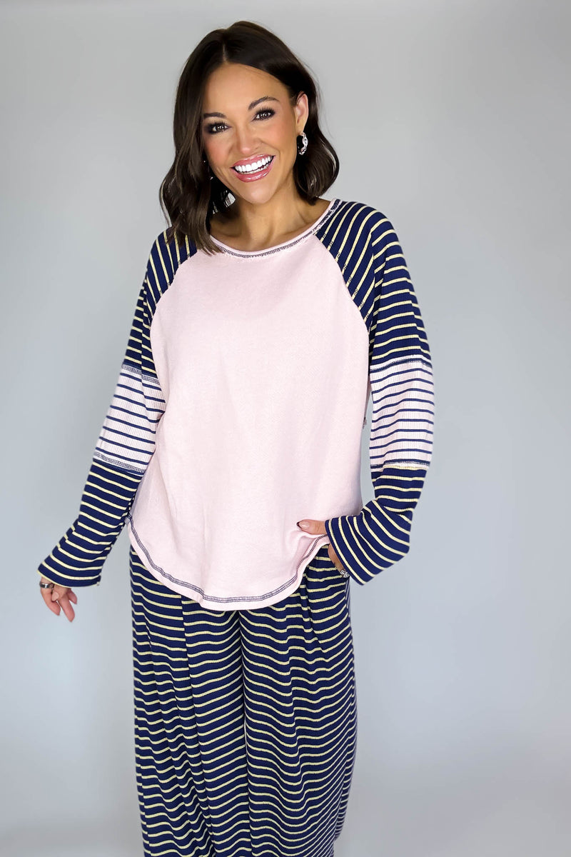 Bucketlist Striped Contrast Raglan Sleeve Top