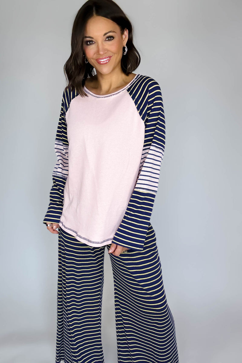 Bucketlist Striped Contrast Raglan Sleeve Top
