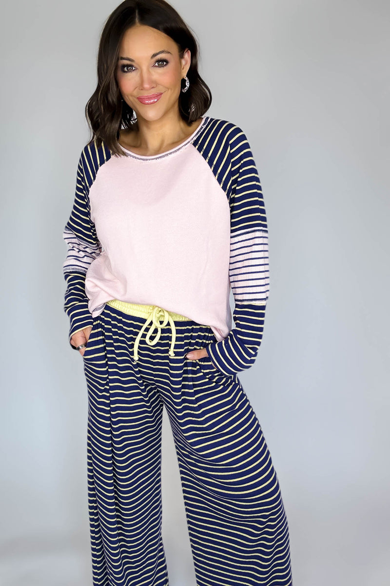 Bucketlist Striped Contrast Raglan Sleeve Top