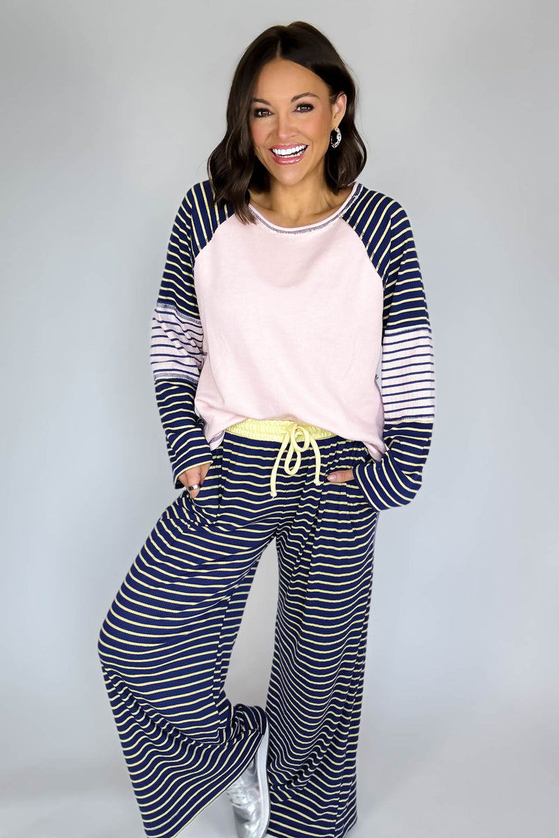 Bucketlist Striped Contrast Raglan Sleeve Top