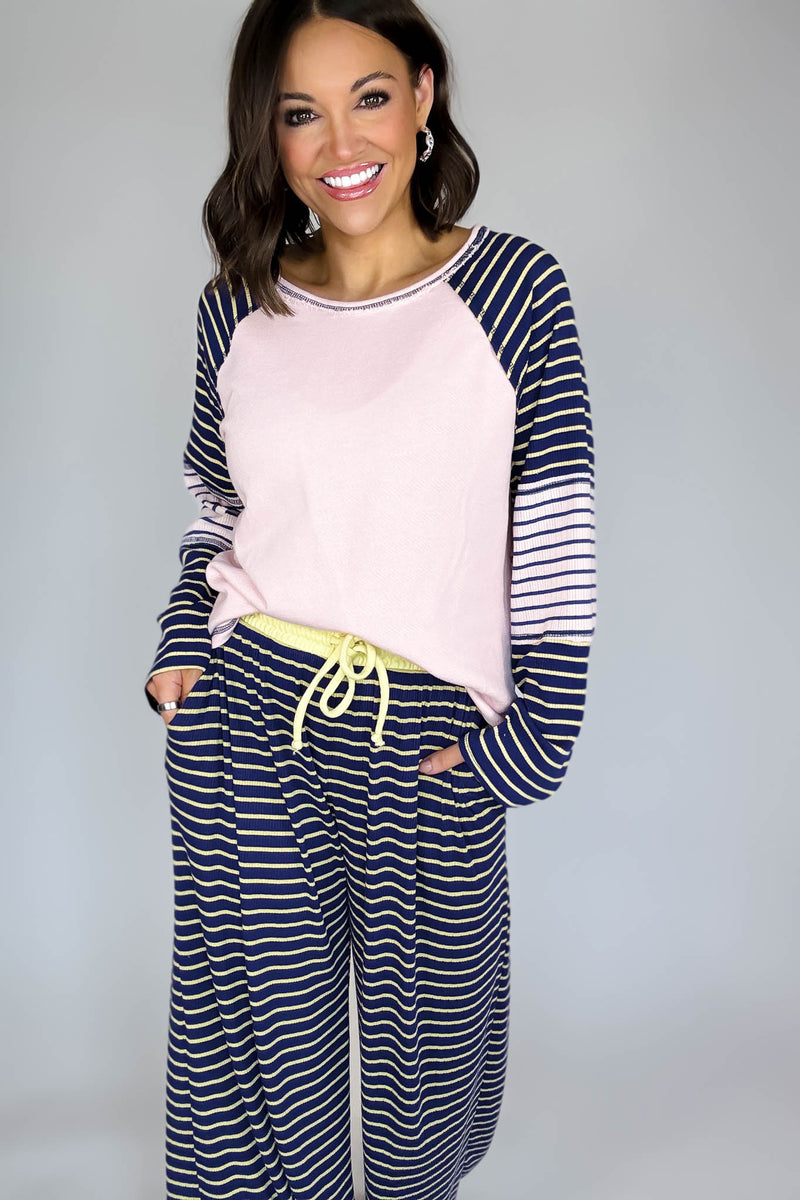 Bucketlist Striped Contrast Raglan Sleeve Top