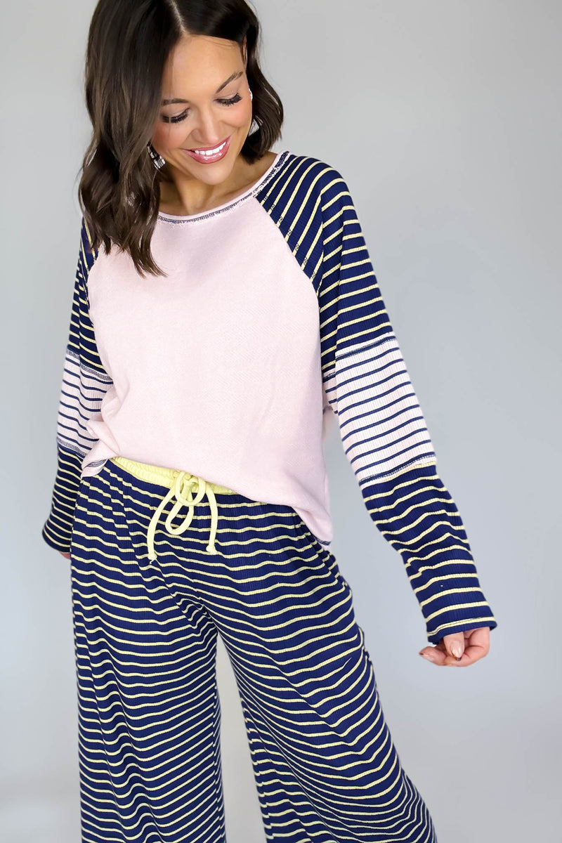 Bucketlist Striped Contrast Raglan Sleeve Top