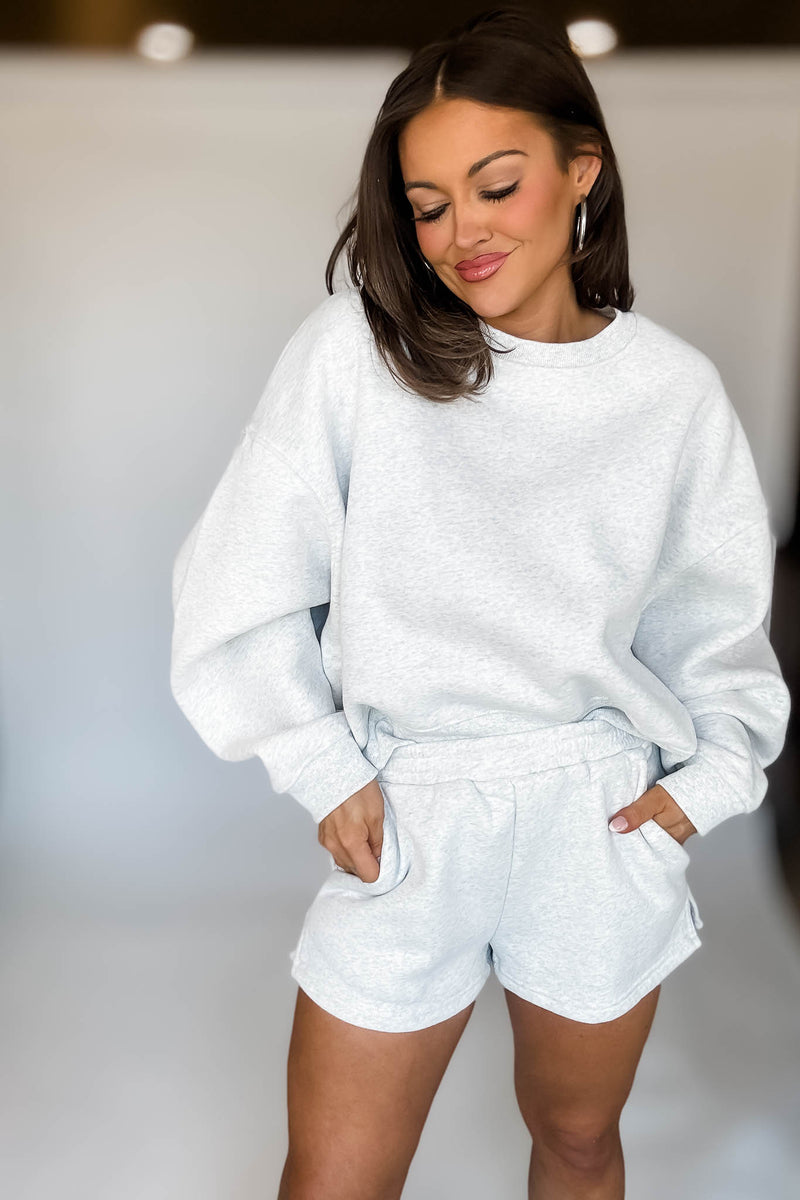 Grey High Waisted Sweat Shorts