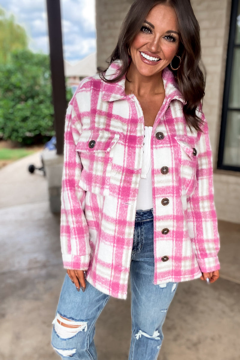 Pretty Soon Check Print Buttoned Jacket