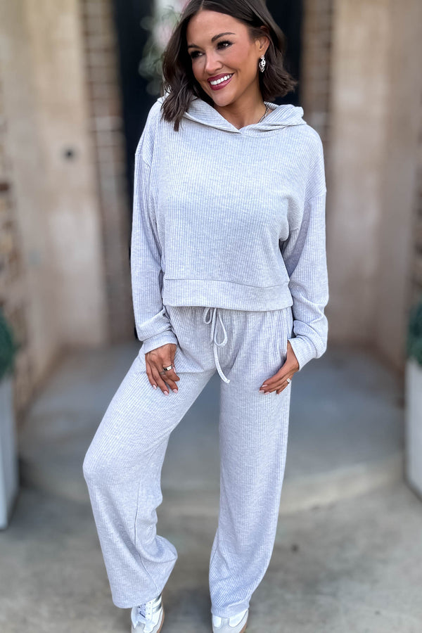 Ribbed Heather Grey Crop Hoodie Pullover